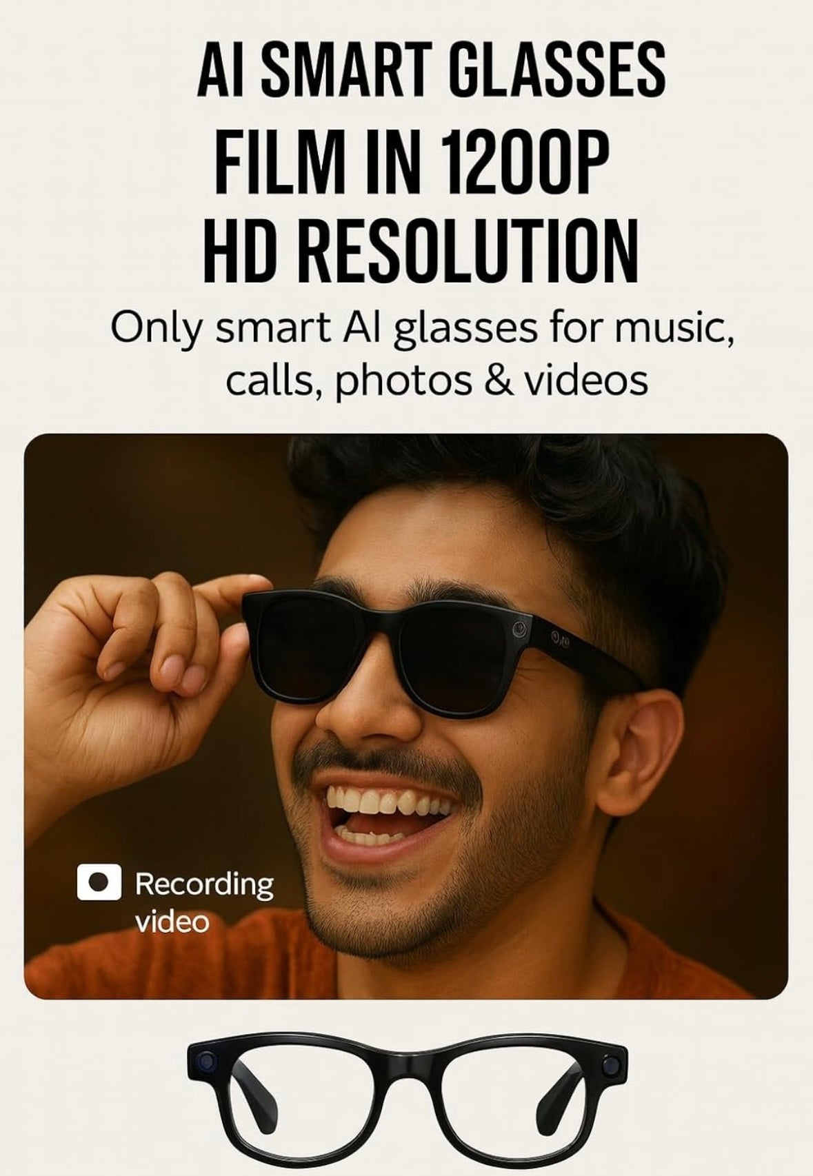 AI Smart Glasses with 8MP HD Camera for Hands-Free Photo and Video AI Voice Assistant Object Recognition | Bluetooth 5.3 Dual Mic Noise Reduction Smart Wearable for Daily Use