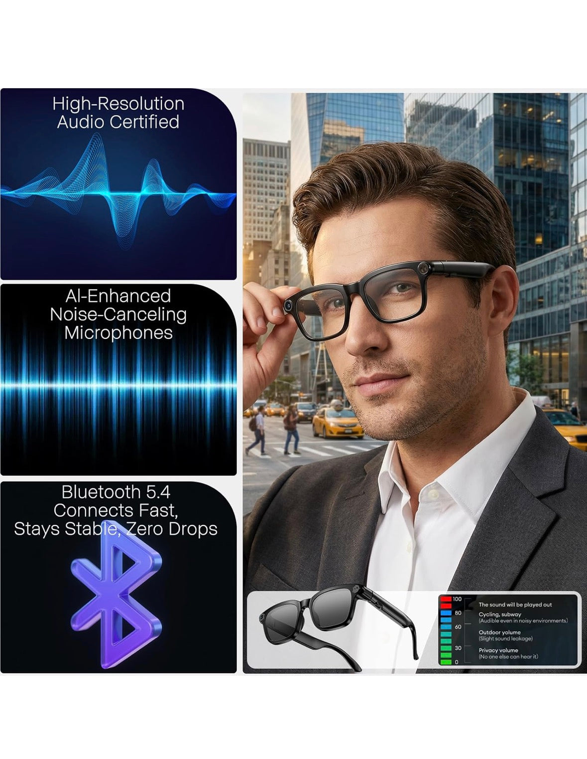 AI Smart Glasses with 8MP HD Camera for Hands-Free Photo and Video AI Voice Assistant Object Recognition | Bluetooth 5.3 Dual Mic Noise Reduction Smart Wearable for Daily Use