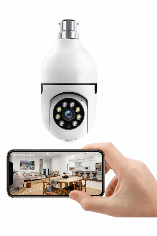 3MP WiFi Bulb Camera, Indoor CCTV Camera – WiFi Connectivity | 360° Coverage | Two-Way Audio | Colorful Night Vision | Perfect for Home, Shop, Godown & Office Monitoring