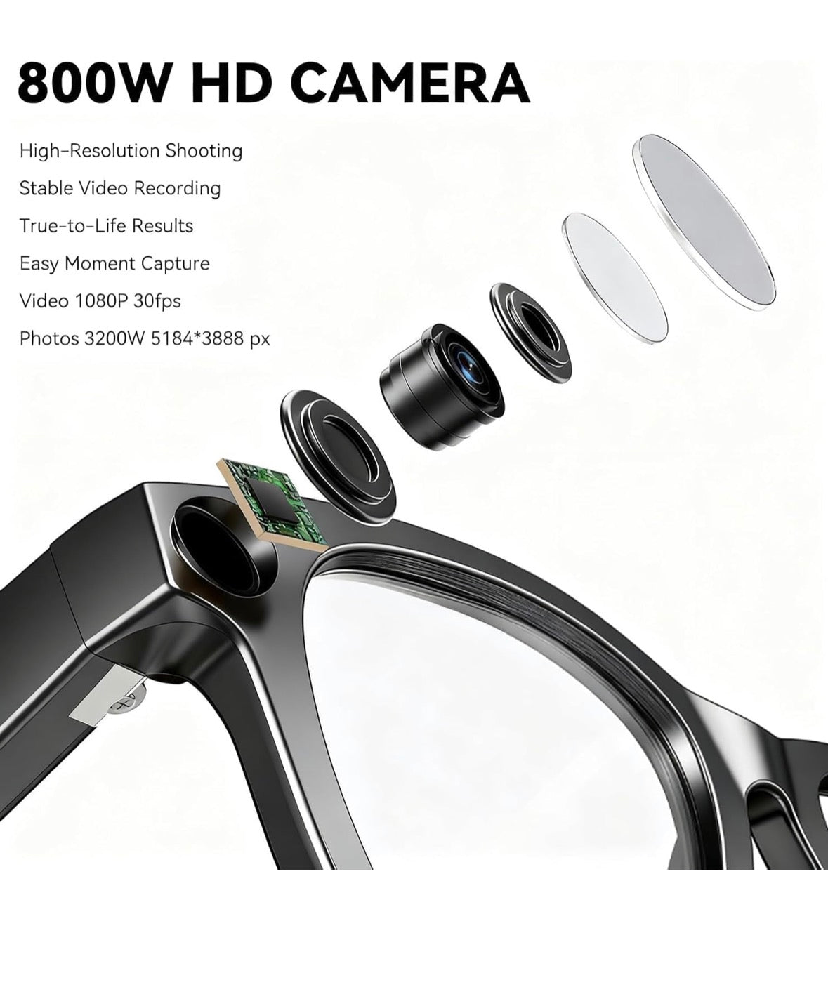 AI Smart Glasses with 8MP HD Camera for Hands-Free Photo and Video AI Voice Assistant Object Recognition | Bluetooth 5.3 Dual Mic Noise Reduction Smart Wearable for Daily Use