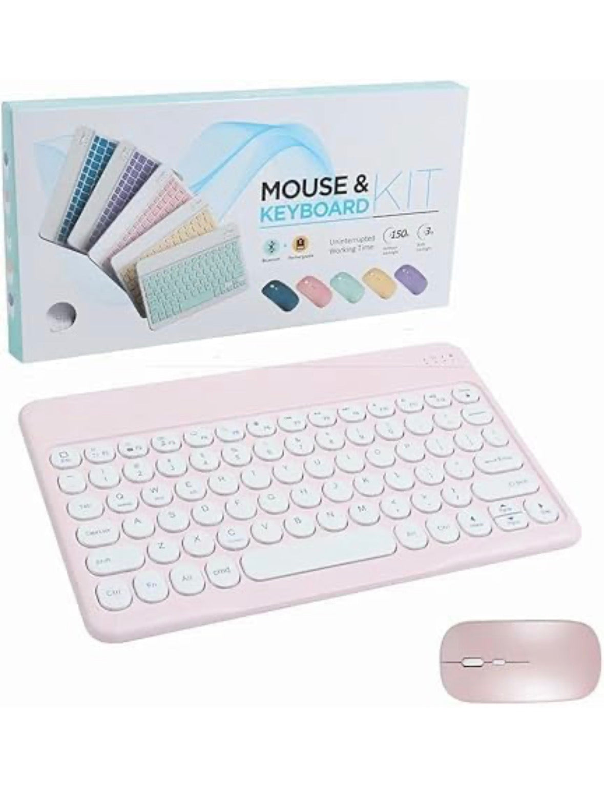 Ultra-Slim Bluetooth Keyboard and Mouse Set, Multicolor Portable Mini Wireless Rechargeable Compatible with Apple iPad iPhone Samsung Tablet Android iOS Windows