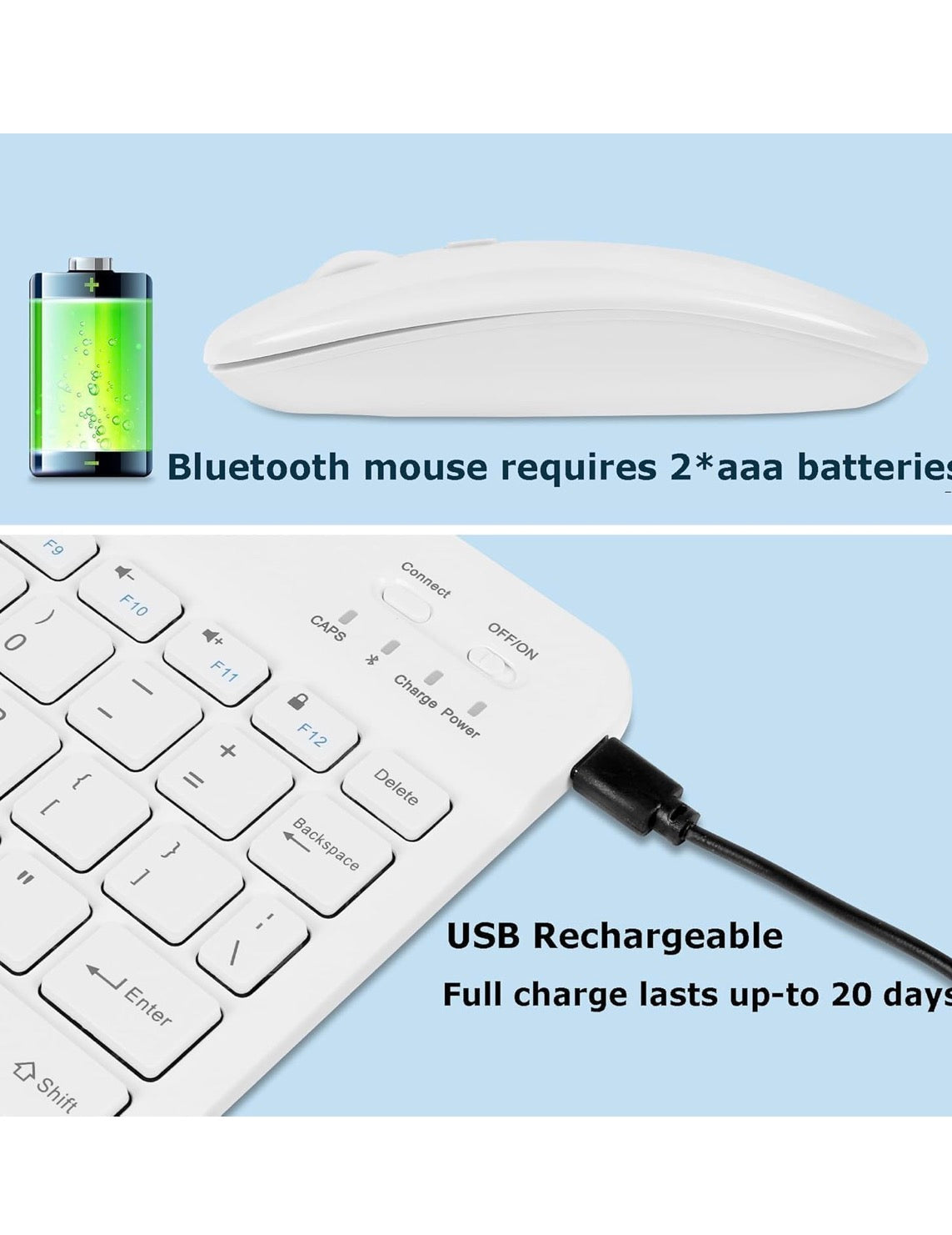 Ultra-Slim Bluetooth Keyboard and Mouse Set, Multicolor Portable Mini Wireless Rechargeable Compatible with Apple iPad iPhone Samsung Tablet Android iOS Windows