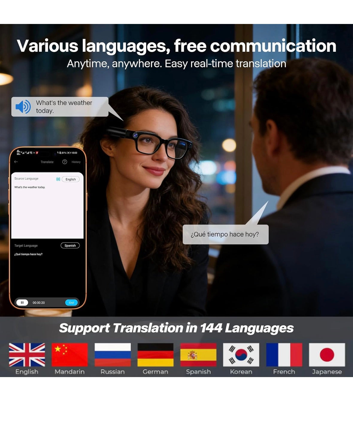 AI Smart Glasses with 8MP HD Camera for Hands-Free Photo and Video AI Voice Assistant Object Recognition | Bluetooth 5.3 Dual Mic Noise Reduction Smart Wearable for Daily Use