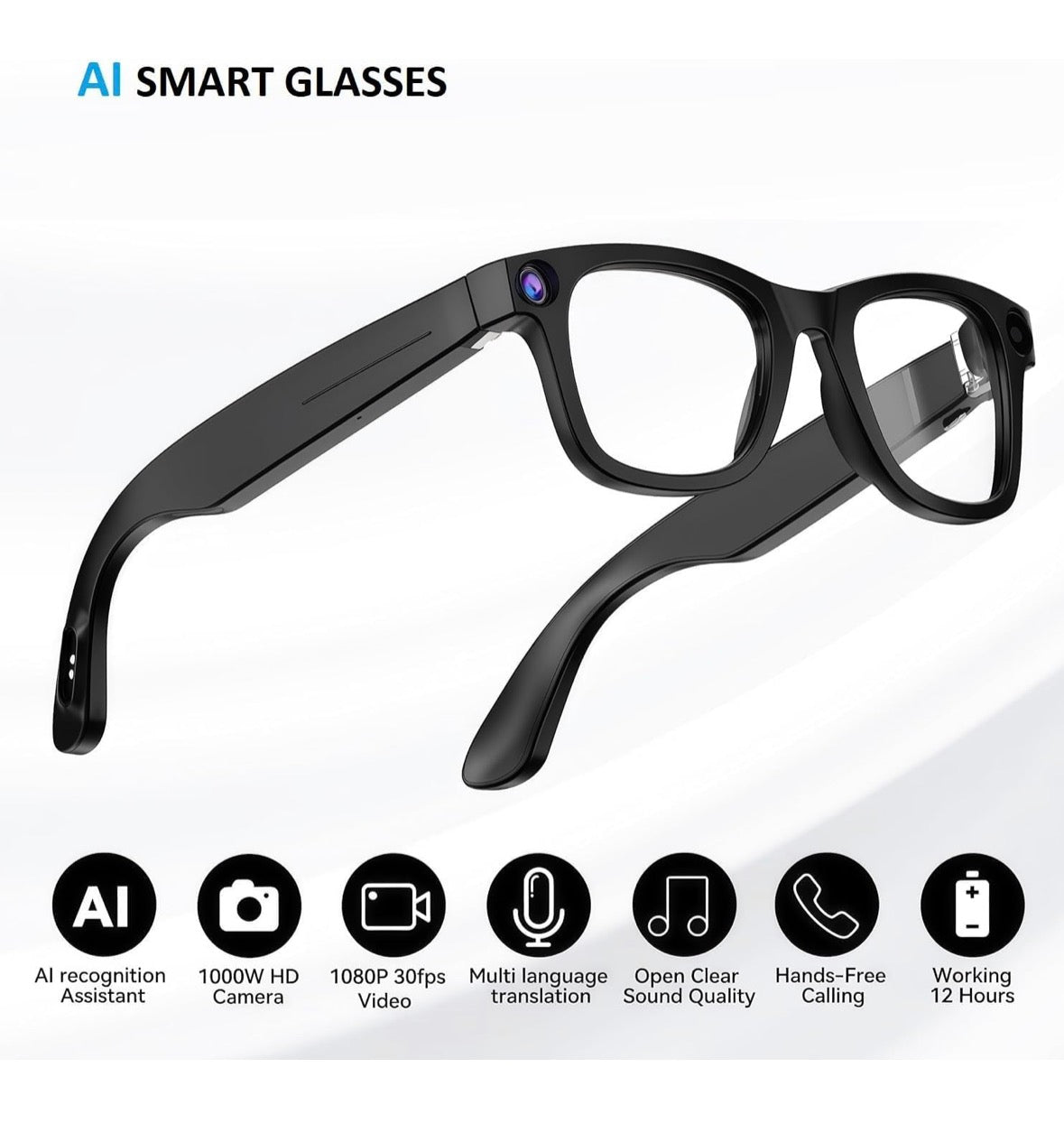 AI Smart Glasses with 8MP HD Camera for Hands-Free Photo and Video AI Voice Assistant Object Recognition | Bluetooth 5.3 Dual Mic Noise Reduction Smart Wearable for Daily Use