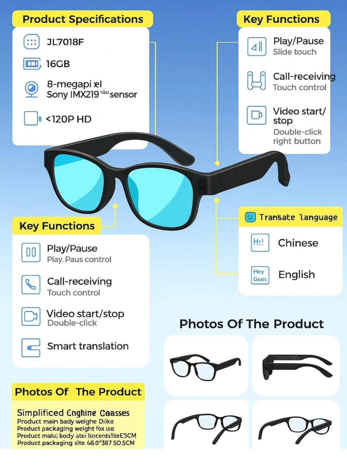 AI Smart Glasses with 8MP HD Camera for Hands-Free Photo and Video AI Voice Assistant Object Recognition | Bluetooth 5.3 Dual Mic Noise Reduction Smart Wearable for Daily Use