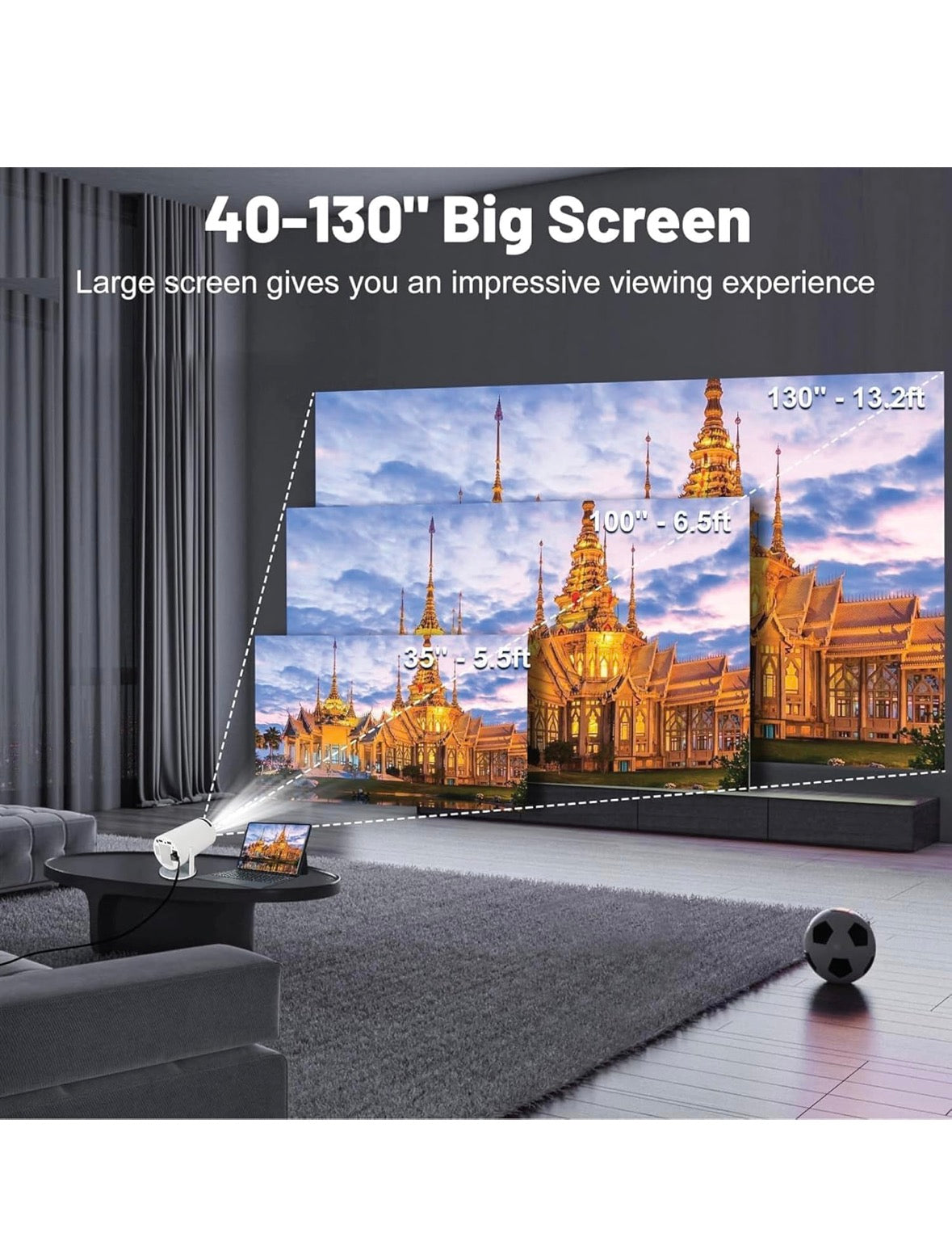 Portable Smart Mini Projector, 4K 1080P Full HD Projector Supports Netflix, Prime and YouTube Etc. WiFi 5G, BT-5.0, Cinema Projector 180° Android 11, Compatible with TV Stick/Windows/iOS/Android