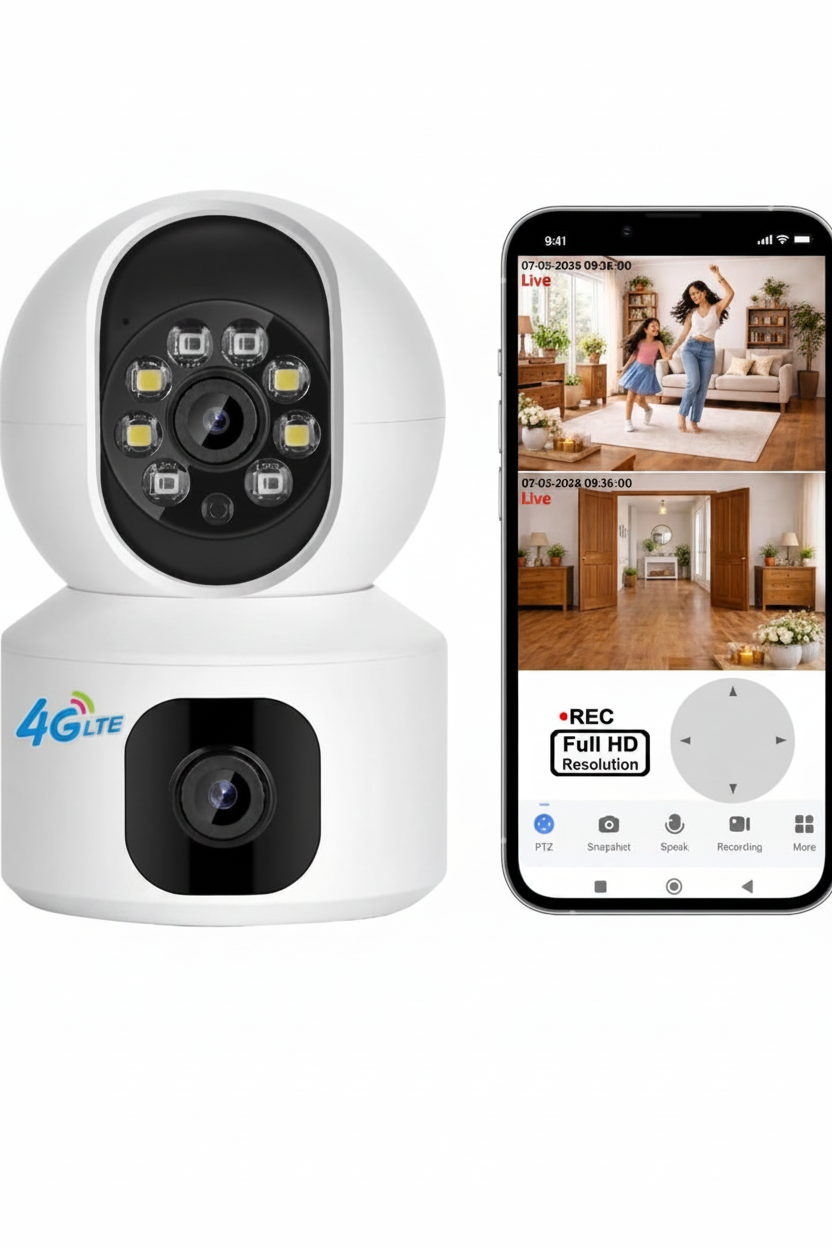 SIM CAMERA 🔥 4MP HD Smart 4G Dual-Lens CCTV Camera – 4G LTE Connectivity | 360° Coverage | Two-Way Audio | Colorful Night Vision | True Plug & Play, Easy Setup | Made in India | IFI-4G1N