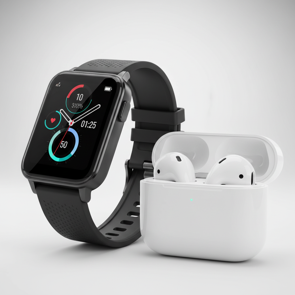 Gt Smart Watch & Apple First Copy Earphone Combo