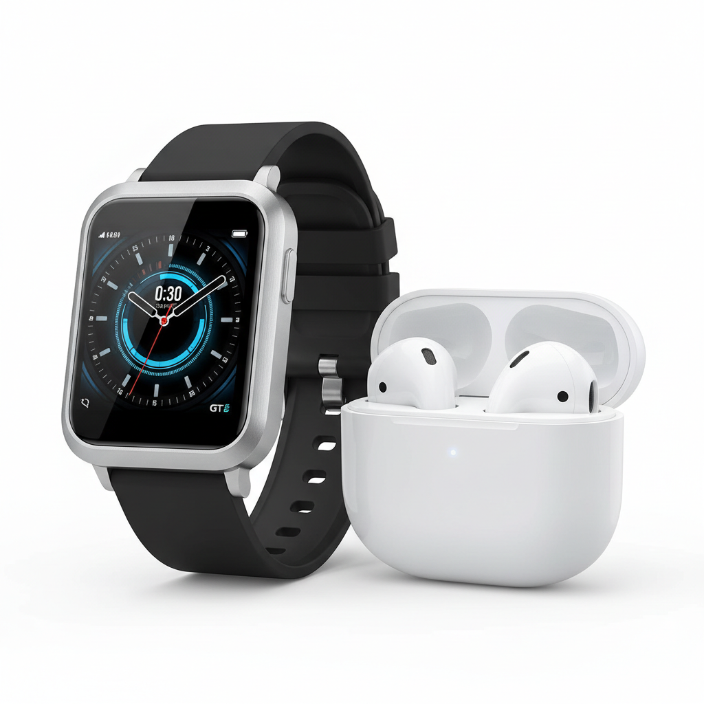 Gt Smart Watch & Apple First Copy Earphone Combo