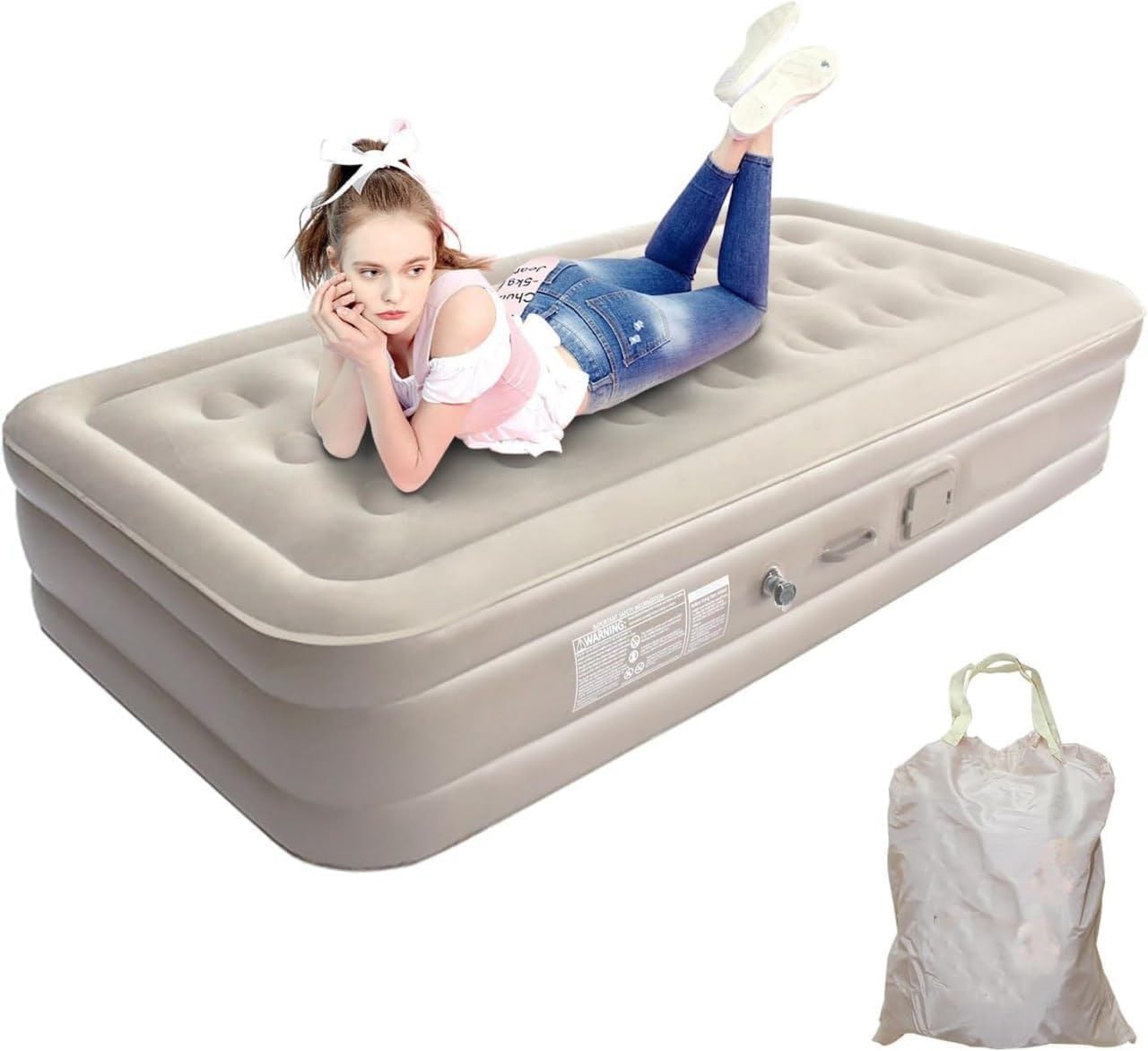 Inflatable Air Mattress with - Waterproof Single & Portable Blow Up Bed Built-in Pump