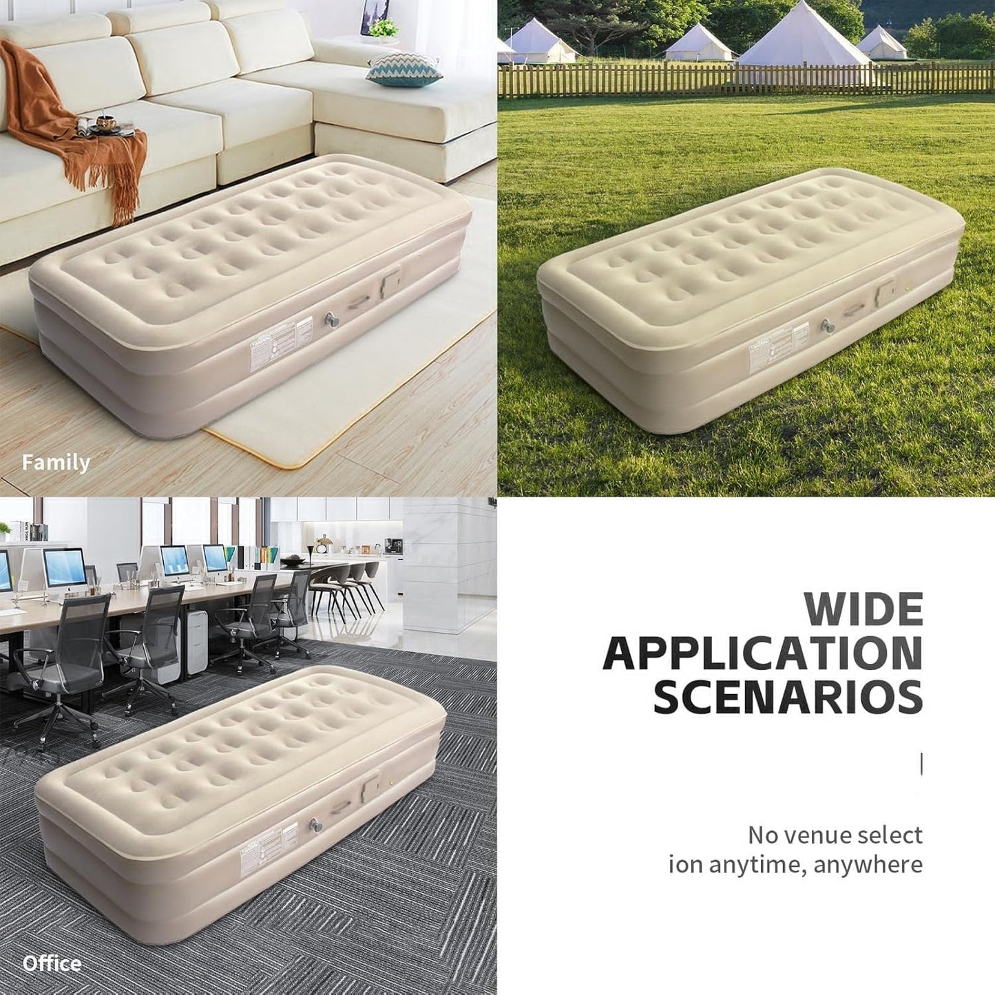 Inflatable Air Mattress with - Waterproof Single & Portable Blow Up Bed Built-in Pump