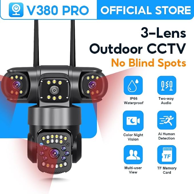 V380 Pro Smart 3-Lens Outdoor Camera
