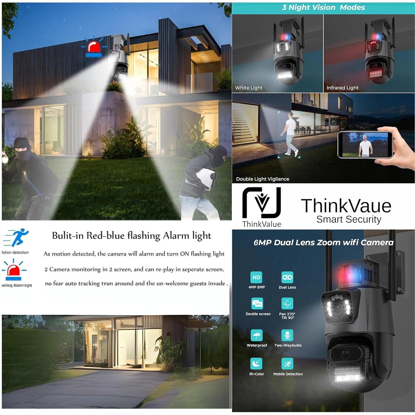 V380 Pro Camera | Dual Lens Smart Security Camera with Siren Alarm